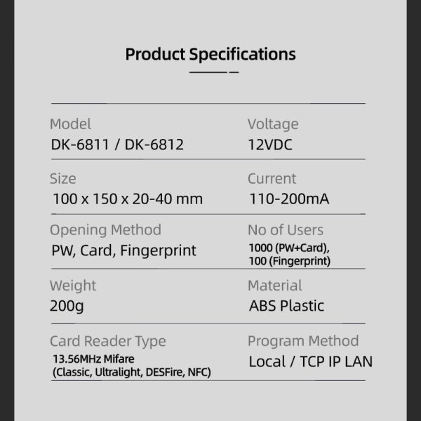DK-6812 Network Fingerprint Keypad (MIFARE Card Reader) - Image 7